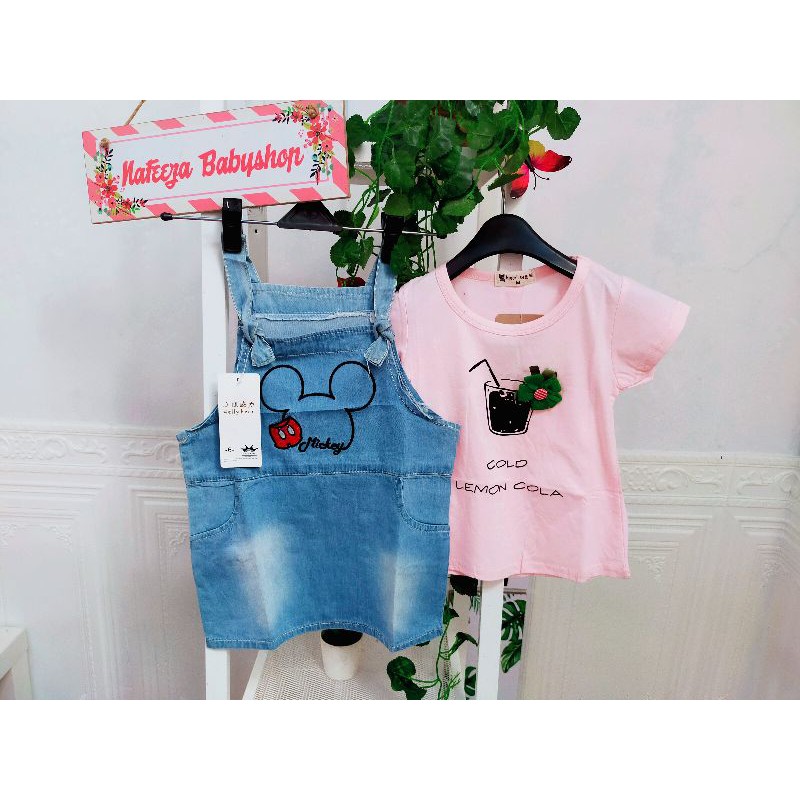 Baju bayi anak set overall rok jeans dan kaos import