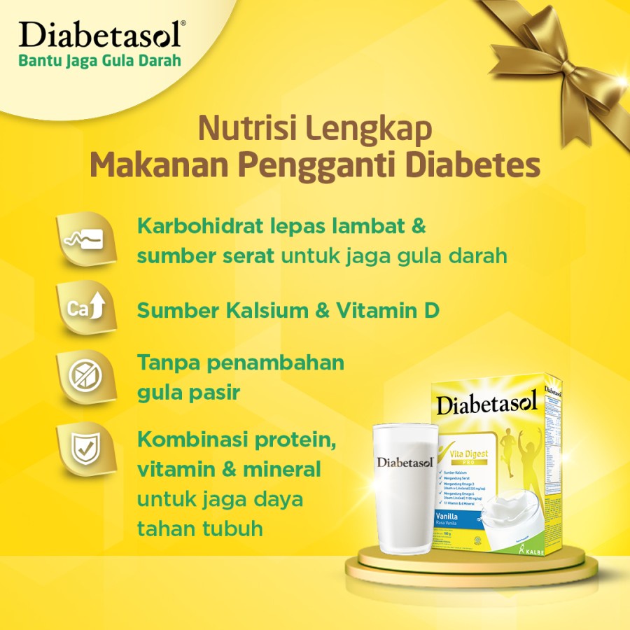 DIABETASOL SUSU UNTUK PENDERITA DIABETES RASA VANILLA/COKLAT/CAPPUCINO PLUS OMEGA 3 KEMASAN 570 GRAM