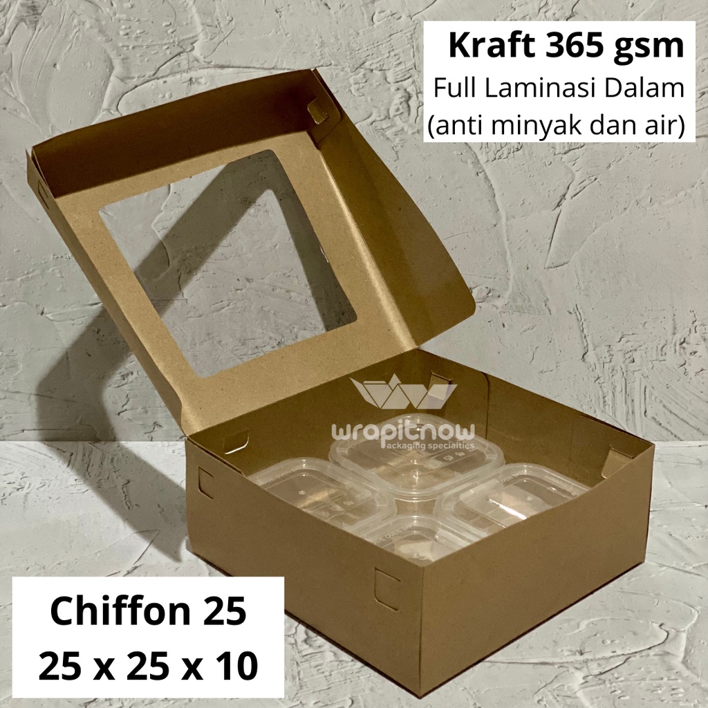 Dus Kraft 25x25x10 Laminasi// dessert box/ dus pudding/ dus pie/ dus tart/ dus chiffon/ dus toples/ dus natal/ dus lebaran/ pabrik dus-2