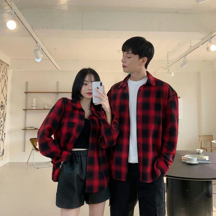 Jiwoo Couple Set - Kemeja Flanel Couple 2 Pcs Motif Kotak Kotak - Baju Pasangan