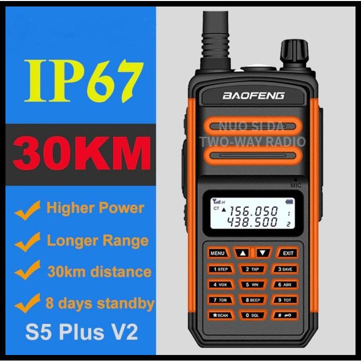 Ht Bf-S5 Plus Walkie Talkie Uhf Vhf Radio18W 9500Mah Up To 30Km