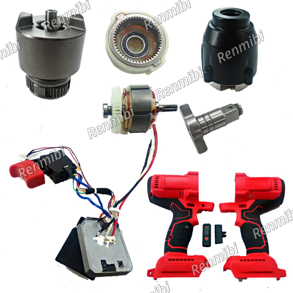 sparepart impact wrench dinamo motor saklar trigger gear box casing body palu baterai bisa buat modern m65 500nm - 700nm brushless modul impact cordless