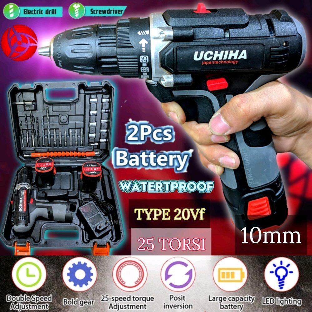 mesin bor baterai 20v uchiha japan besi obeng  cordless drill full set