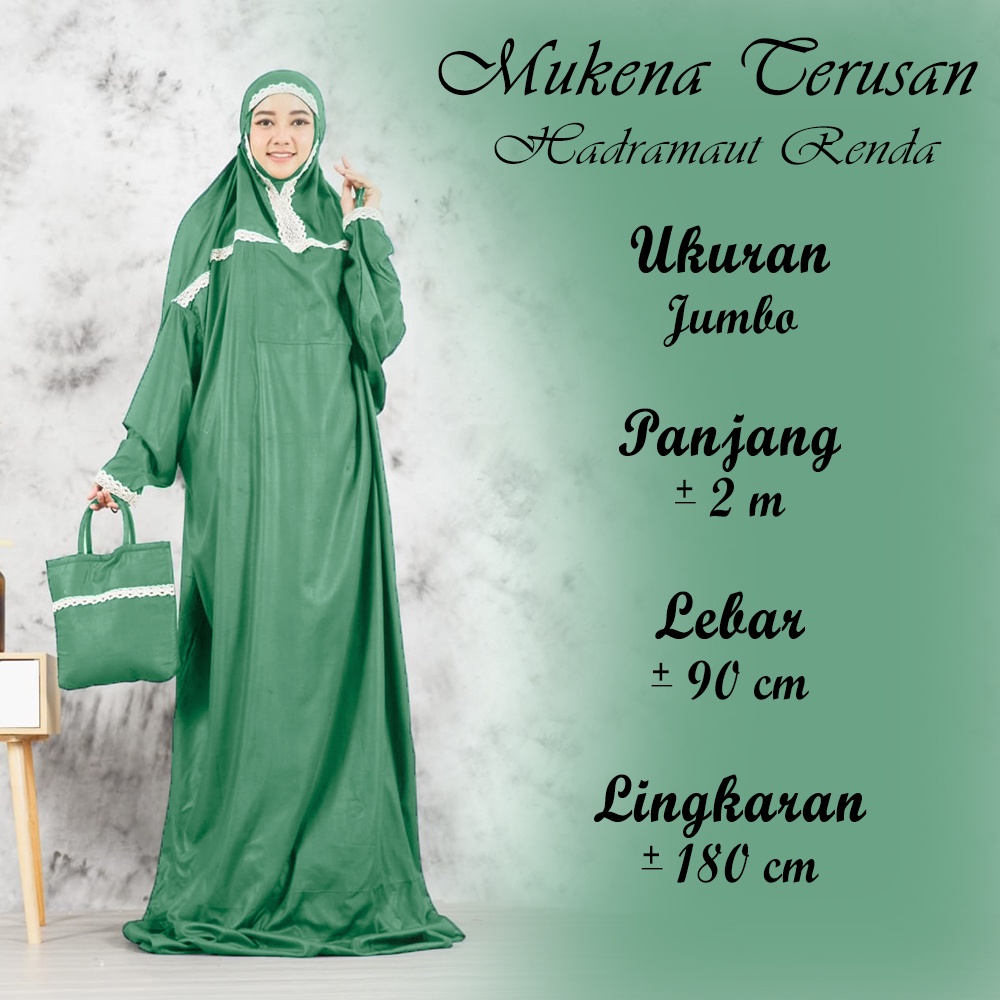 Mukena Terusan Dewasa Hadramaut Renda - Mukenah Traveling Polos Jumbo Rayon Premium Bali Murah