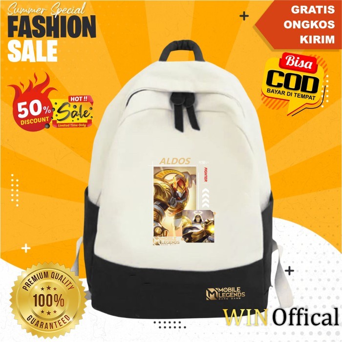 Tas Ransel Anak Laki Mobile Legend ML Sekolah PVC WIN Hitam Aldous