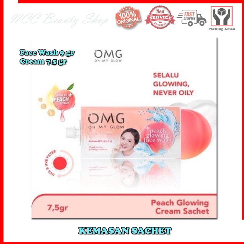 * NCC * OMG Peach Glowing Cream And Face Wash Oh My Glow - Kemasan Sachet