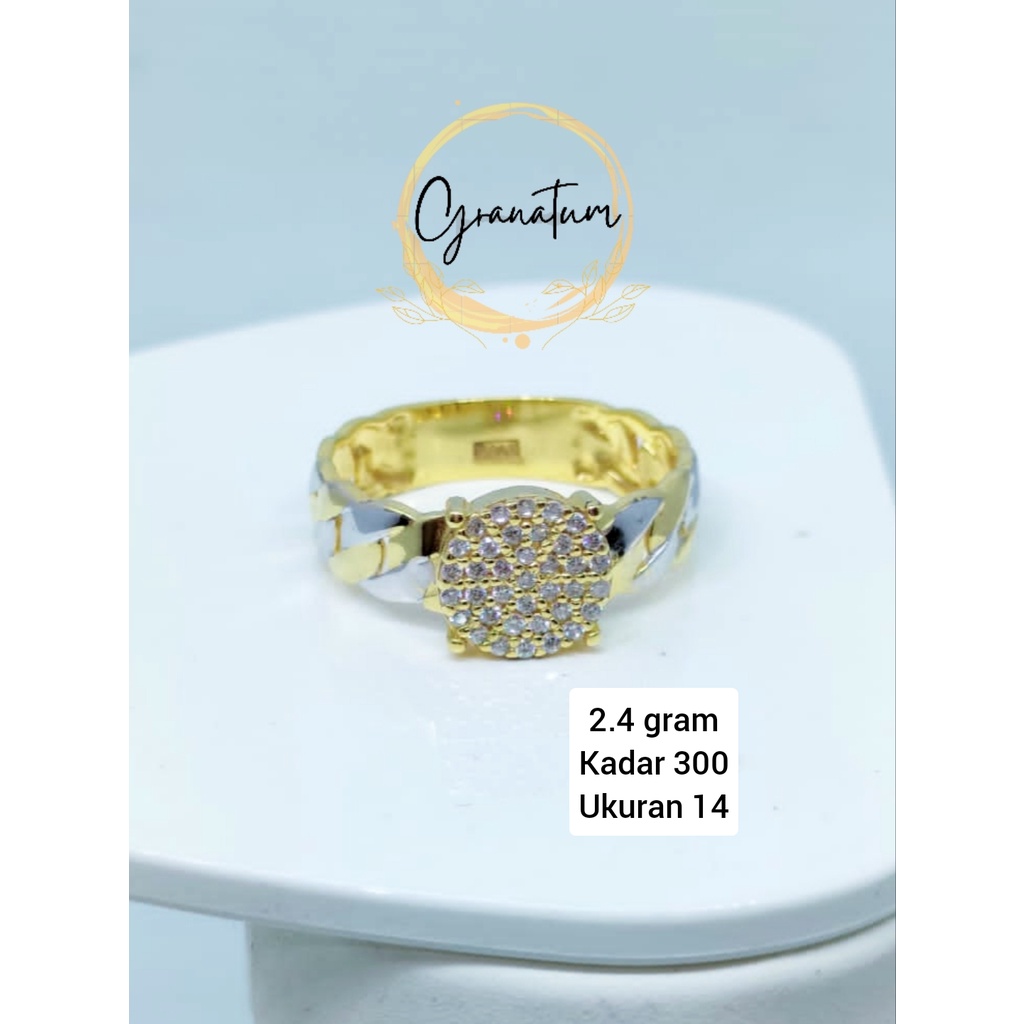 Cincin Emas Asli 2.4 gram Kadar 300 Model 2 Warna Mata Putih
