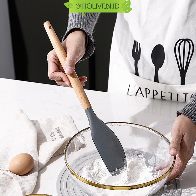Holiven Spatula Sutil Sodet Capitan Jepitan Scraper Whisk Sendok Utensil Centong Alat Masak Dapur-5
