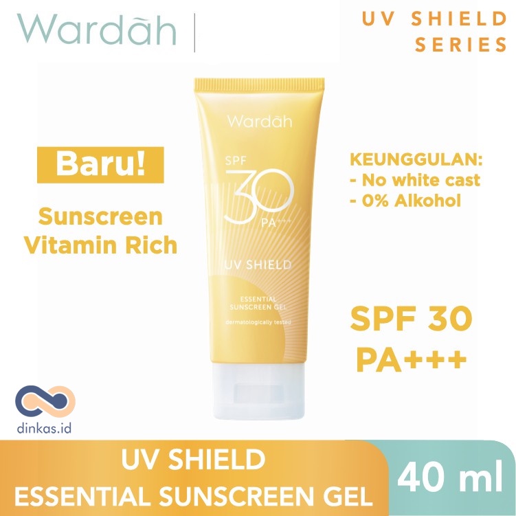 ❤ dinkas.id ❤ Wardah UV Shield Essential Sunscreen Gel SPF 30 PA +++ 40 ml | WARDAH UV Shield Aqua Fresh Essence | Active Protection Serum |