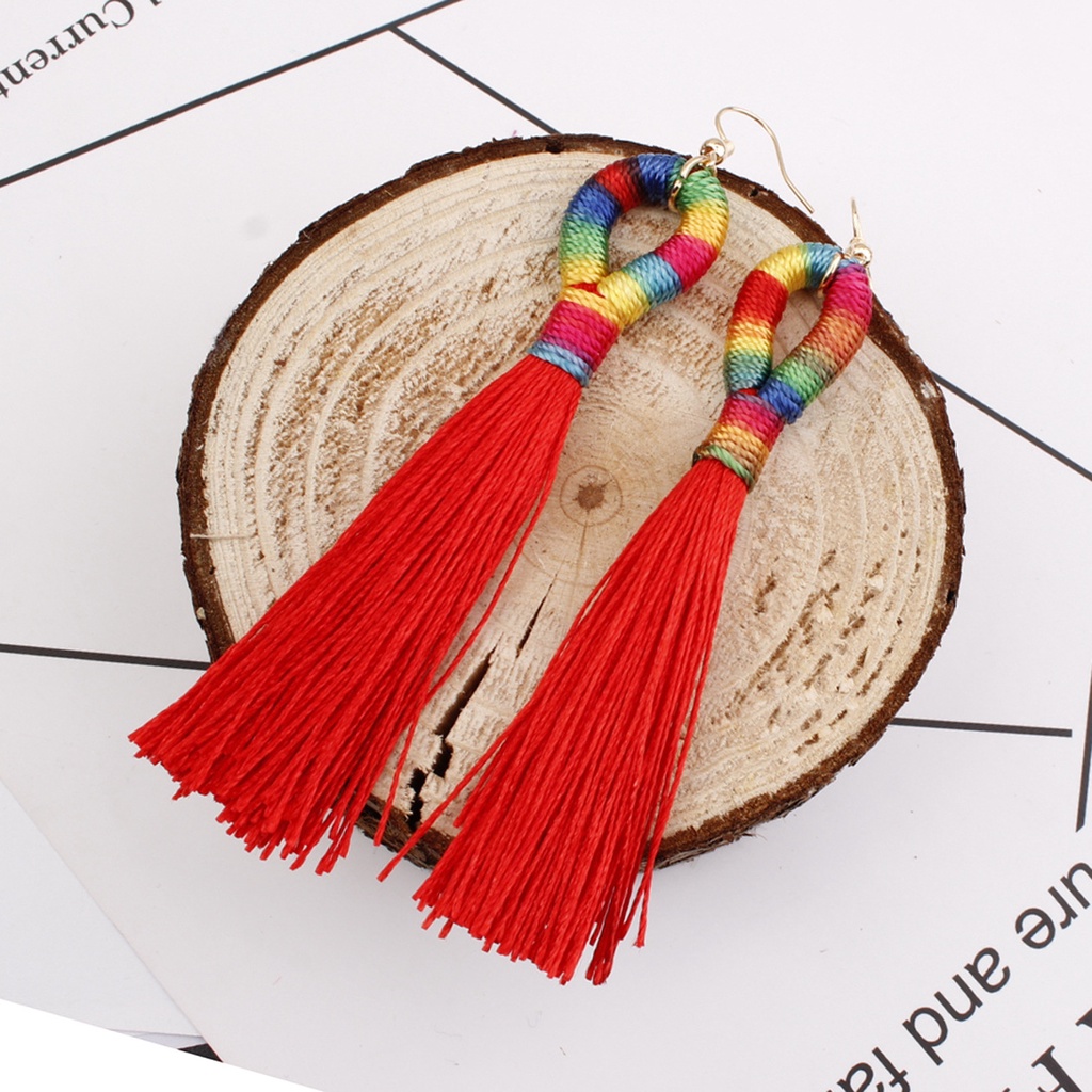 Panjang fringe anting-anting fashion Eropa dan Amerika besar merek aksesoris trendi wanita warna-war