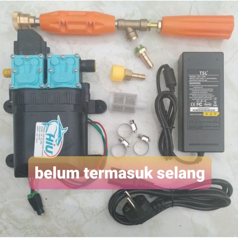 Set cuci Motor HIU Double Pump original 138psi Adaptor 12V 8A Pompa air DC Sprayer Jet Cleaner