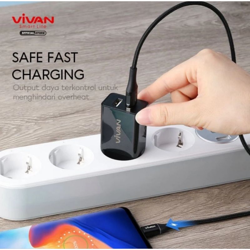 VIVAN Dual USB Charger 2.4A DD02 12W with Charging Cable