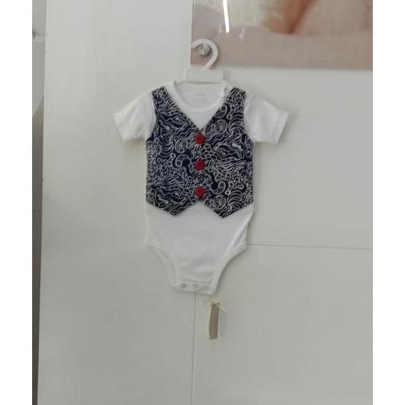 BODYSUIT ROMPI BATIK BIRU TUA KANCING MERAH / BODYSUIT