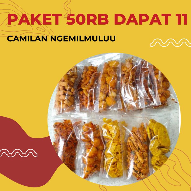 

paket camilan hemat 50rb dapat 11pack /bisa COD /BASRENG KRIPCA SEBLAK CIMOL KRIPSET MAKRONI BANTET