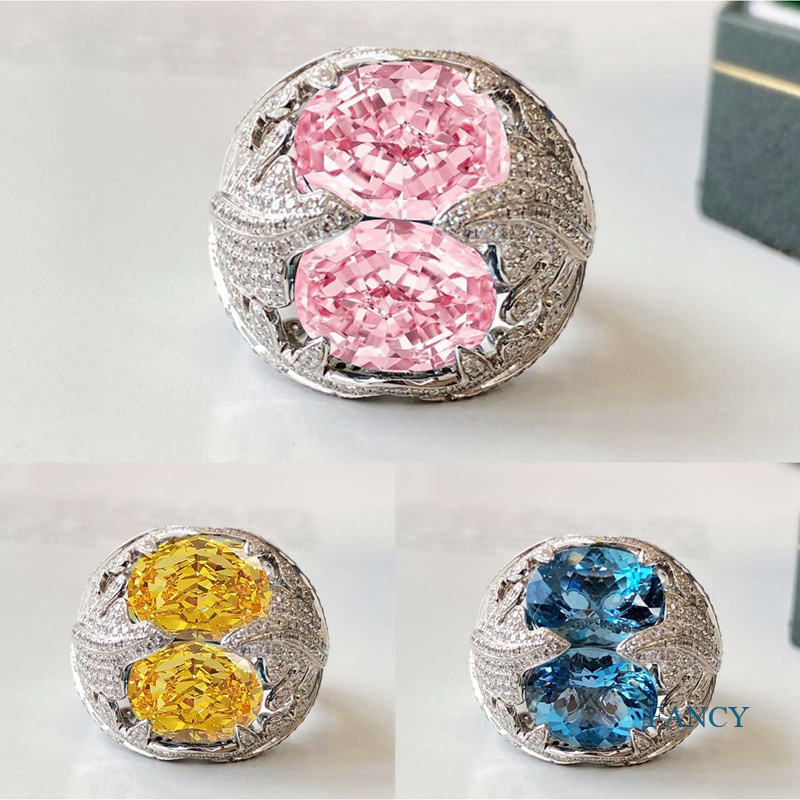 Cincin Model Terbuka Desain Double Topaz Zirconia Untuk Wanita