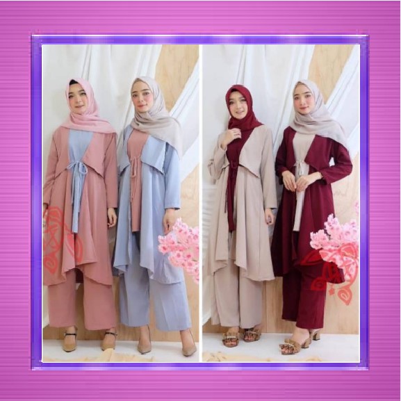Gamis Remaja Syar'i Hitam Polos SET KANDA ABU 3IN1 SETELAN BAJU MUSLIM REMAJA BUSANA MUSLIM MODERN