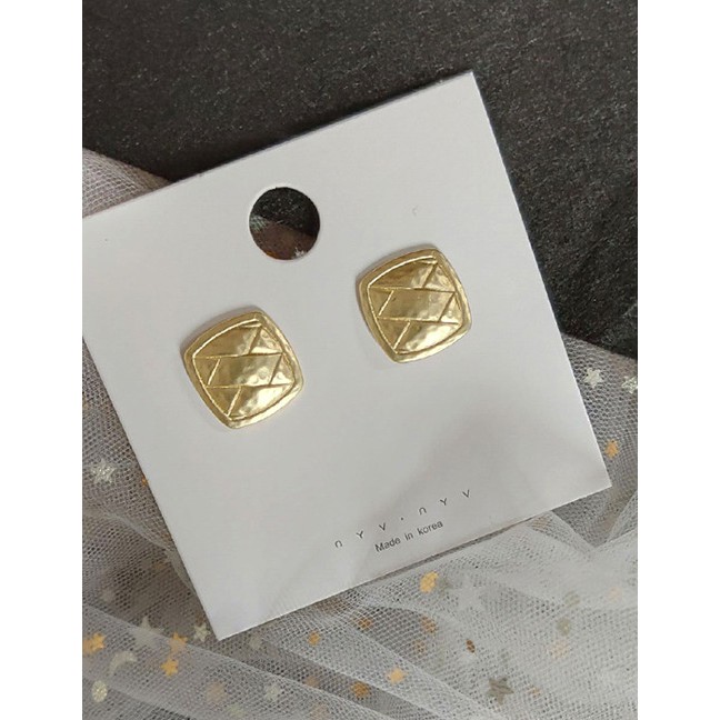 LRC Anting Tusuk Fashion Gold Square Plaid Earrings F48834