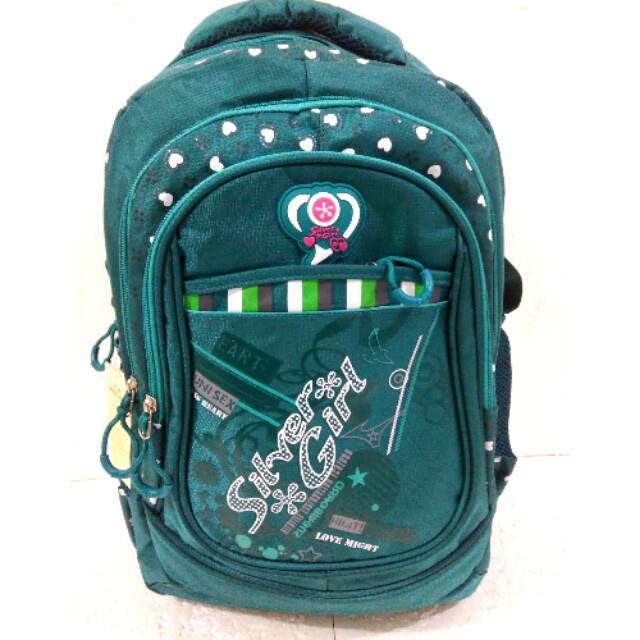 Tas ransel sekolah silver girl hijau love. Tas laptop wanita import