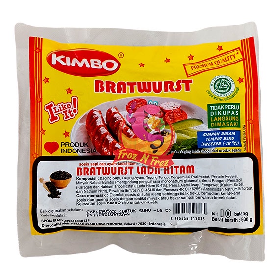 

KIMBO Sosis Bratwurst Mini 500 Gram (10 Pcs) - Lada Hitam