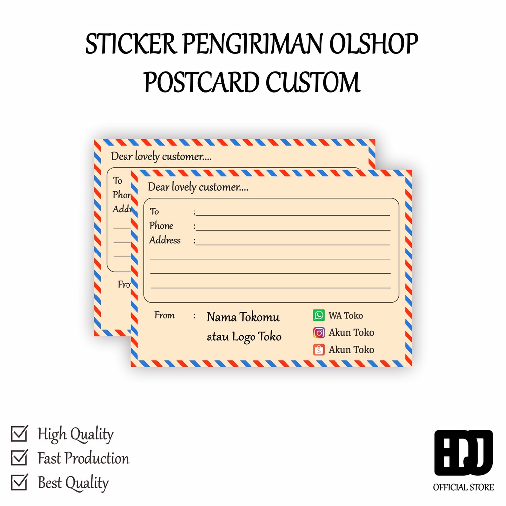 Postcard / sticker label pengiriman olshop custom / sticker custom /label pengiriman olshop custom /