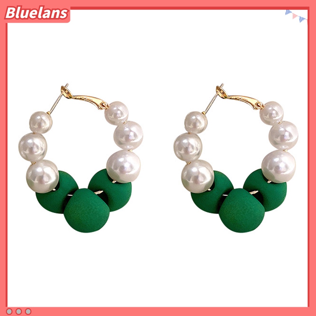 Anting Hoop 925 Sterling Silver Aksen Mutiara Tiruan Warna Kontras Untuk Kencan