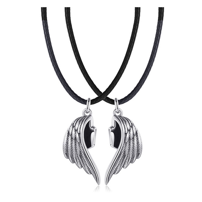 Fancyqube 1 Pasang Kalung Rantai Klavikula Desain Devil Protects Angel Devil Untuk Pria Dan Wanita