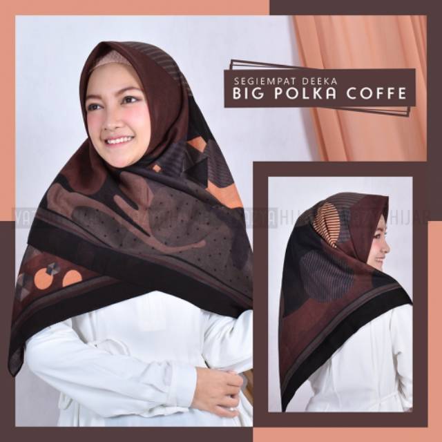 Jilbab segiempat deeka big polka coffee kerudung hijab khimar voal motif ori