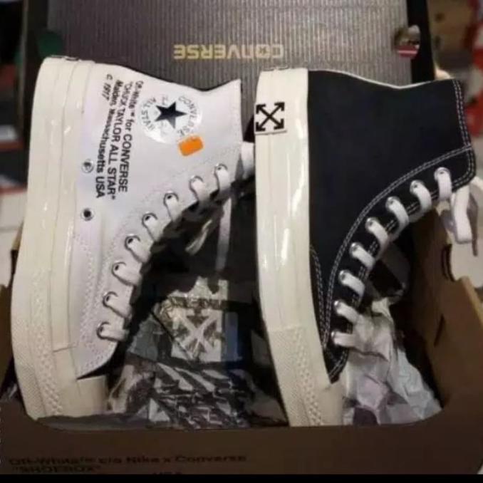 Best Seller Original Sepatu Sneakers Converse 70S X Off White Glossy High Black White 36-44 - Hitam