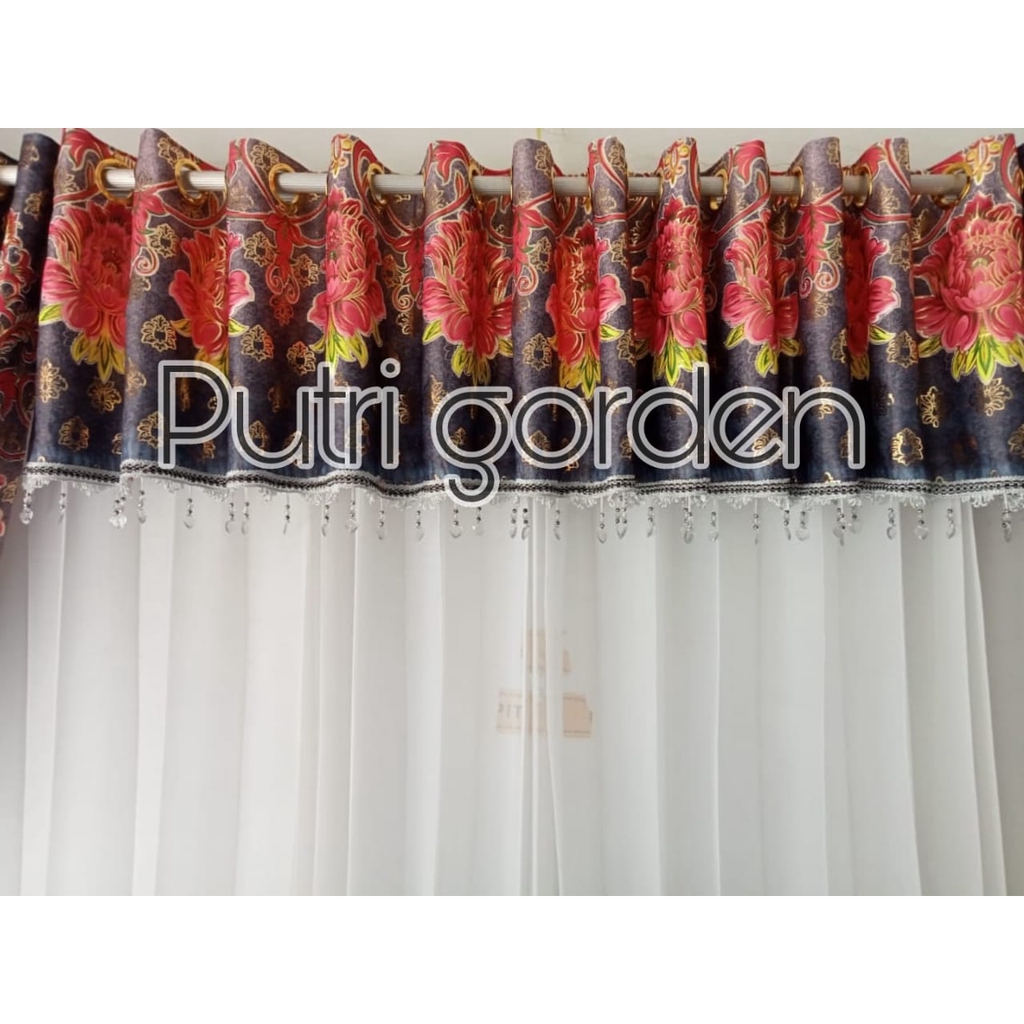 (Bisa COD)gorden Hordeng gordyn PONI TIRAI NYA SAJA Premium Mewah Blackout Mawar Batik Emas Abu