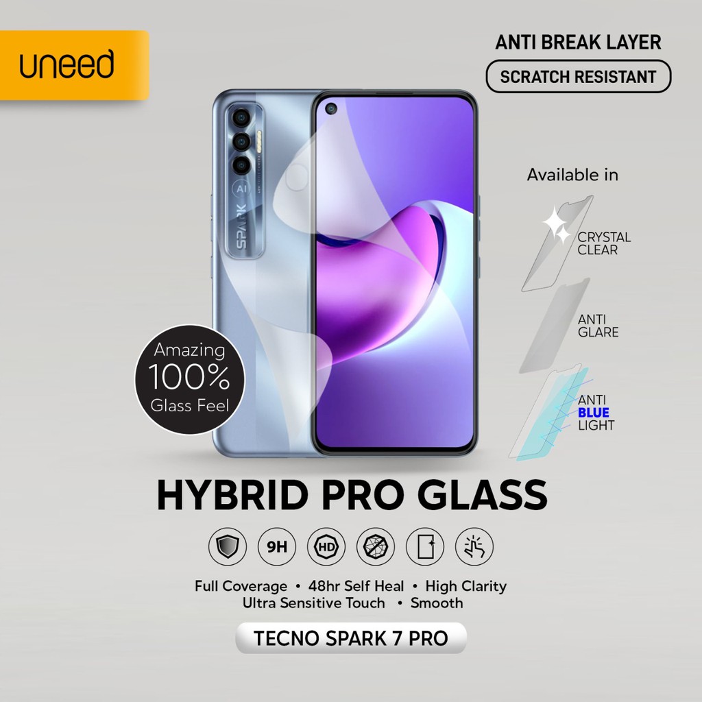 UNEED Hybrid Pro Anti Break Screen Protector Tecno Spark 7 Go Full Cover