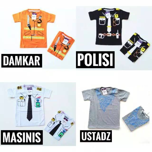 Kaos OSHKOSH size 2 4 6 8 tahun anak laki-laki PROFESI POLISI PILOT MASINIS PEMADAM PELAUT DOKTER