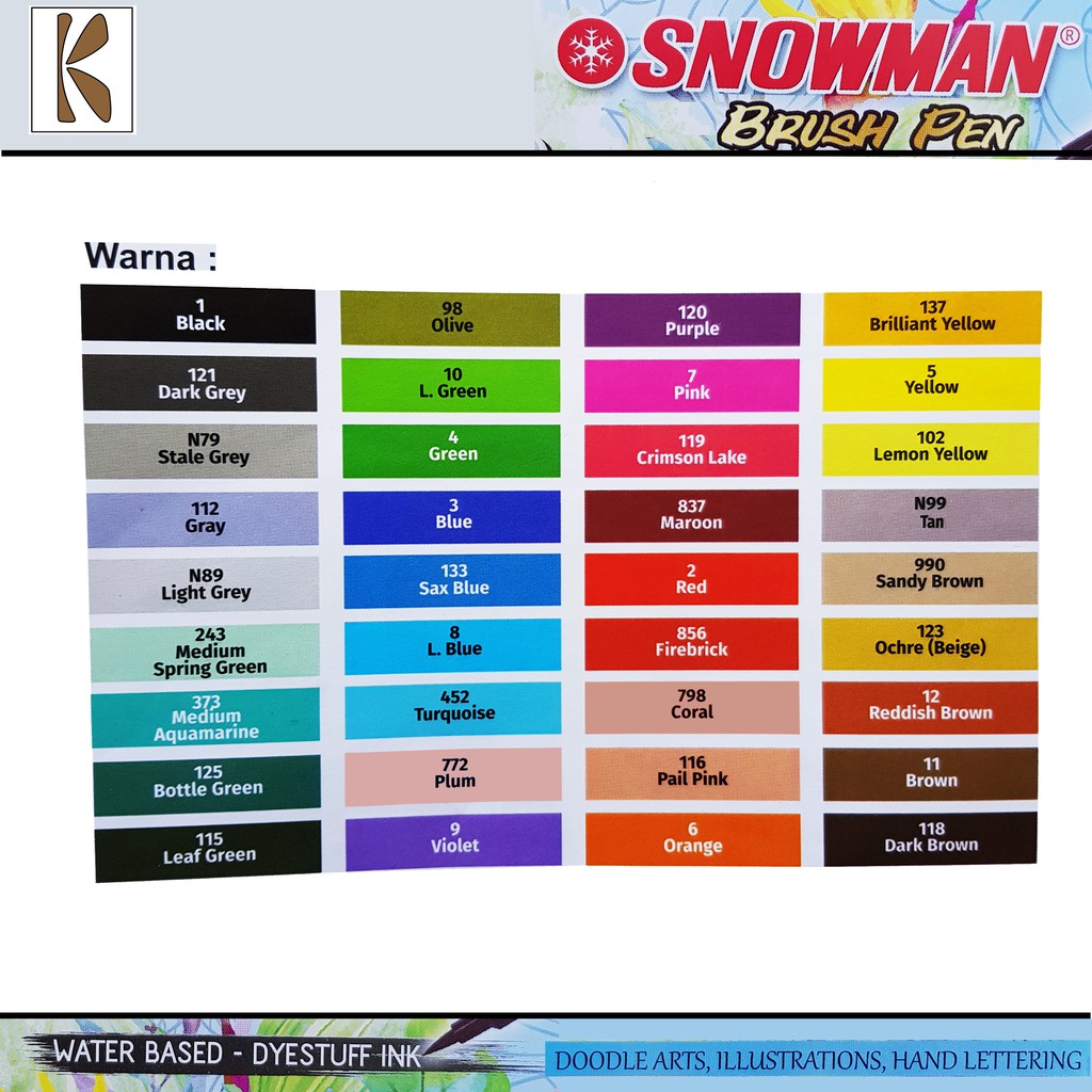 

RB Snowman Brush Pen Set 36 Colours Doodle arts, Illustration, Sketsa, Hand lettering, Dekorasi,dll