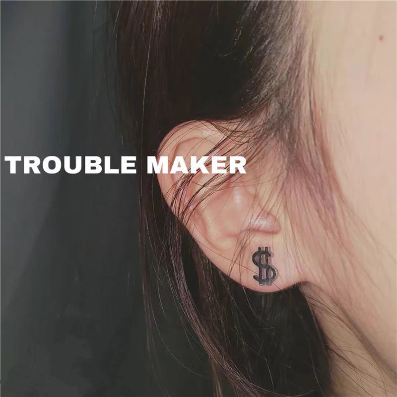 Anting Tusuk Gantung Desain Simbol Dollar Gaya Korea / Hip Hop / Simple Untuk Pria / Wanita