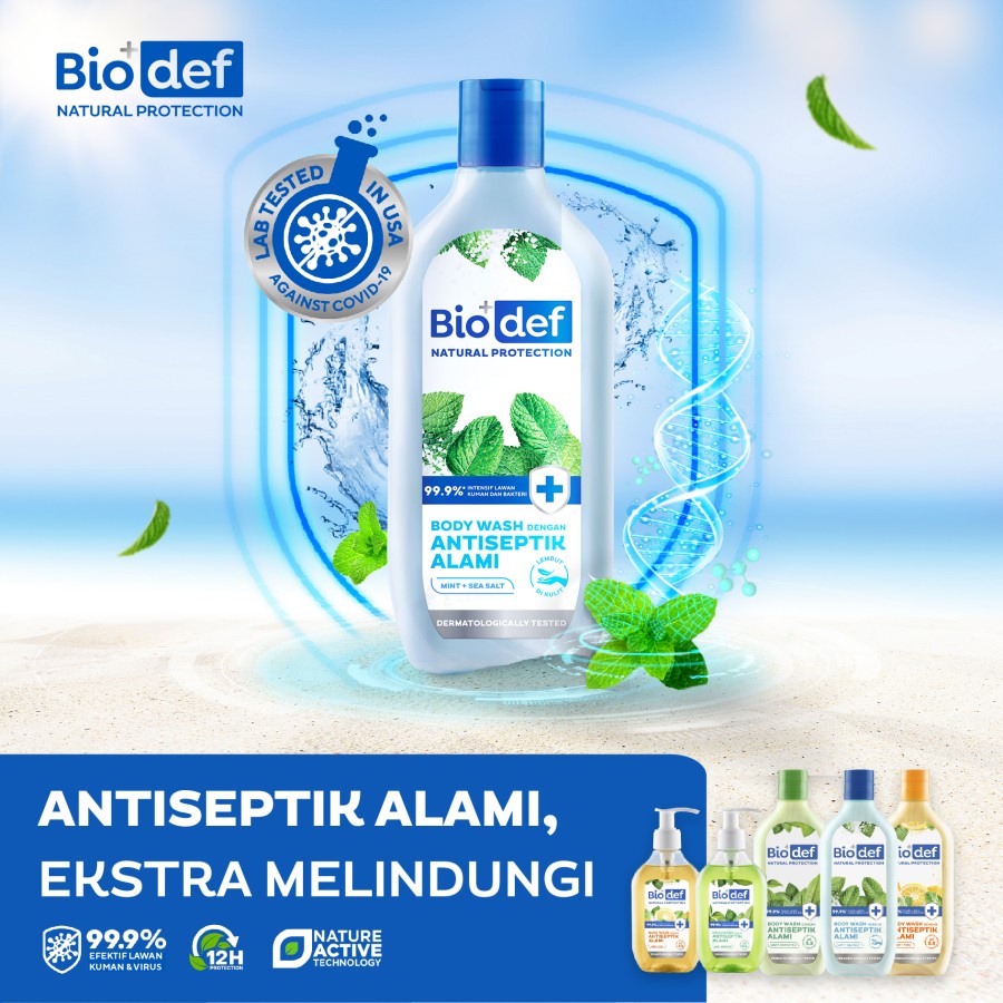 ★ BB ★  Biodef Natural Protection Body Wash - Mint + Sea Salt - Mint + Green Tea - Mint + Yuzu - Botol 275ml - Refill 400ml - BIO DEF