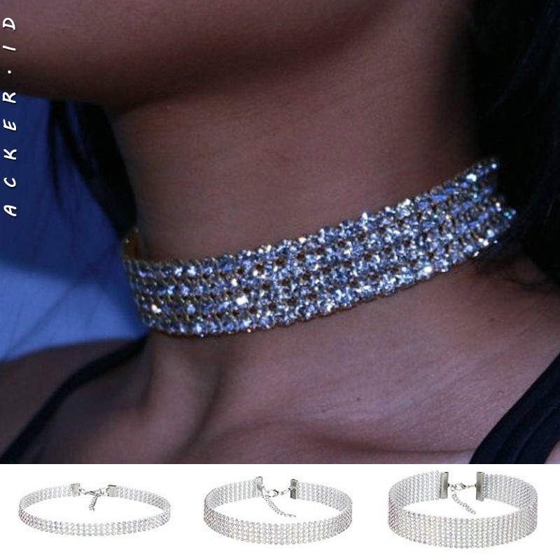 Kalung Choker Rantai Klavikula Pendek Multi layer Full Berlian Imitasi Element Untuk Wanita Klub Malam