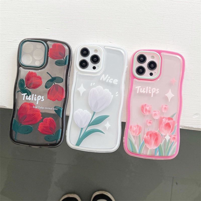 Case Bahan tpu Silikon Motif Bunga Tulip Beruang Untuk Iphone 11 12 13PROMAX X XS XR XSMAX 6 7 8 plus