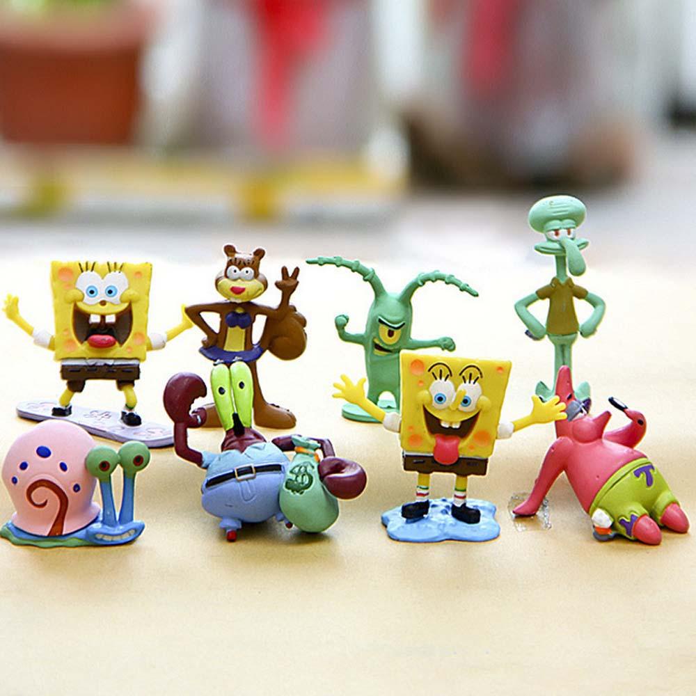 Needway  Action Figurine Mainan Anak PVC 8pcs /set Patrick Star Collection Model Bos Kepiting Squidward Model Anime SpongeBob