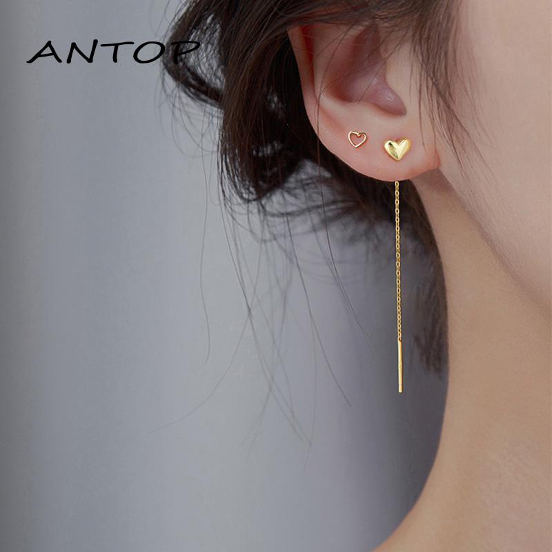 Anting Tusuk Gantung Bahan Silver Desain Hati Gaya Trendy Untuk Wanita