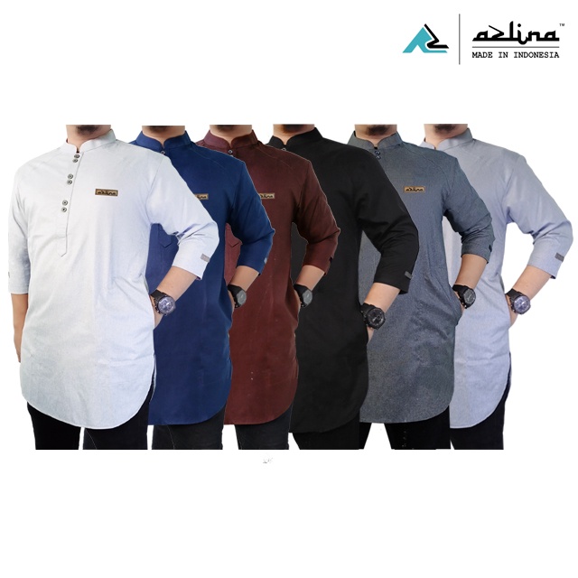 Kemeja Koko Kurta Pria Dewasa Baju koko Kurta muslim Brand Azlina lengan 3 /4 Bahan Katun Madinah Bisa COD