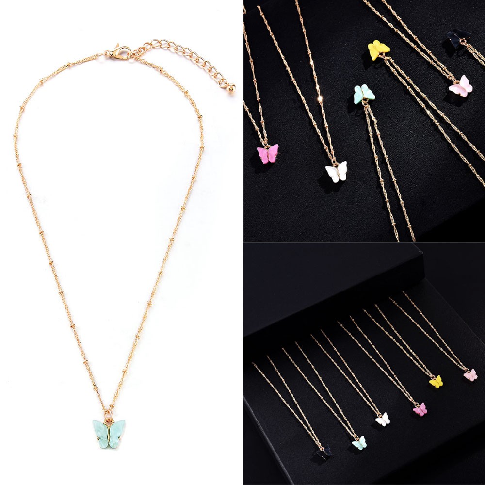 1pc Kalung Rantai Klavikula Bahan Akrilik Bentuk Kupu-Kupu