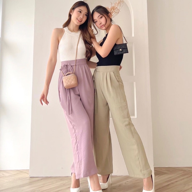 LAZA TIE RIBBON CULLOTES KOREA LONG PANTS / CELANA KULOT WANITA PREMIUM / CELANA KERJA PANJANG FORMAL LILAC , SAGE GREEN WANITA - HADIAH ATAU KADO ULTAH CEWEK
