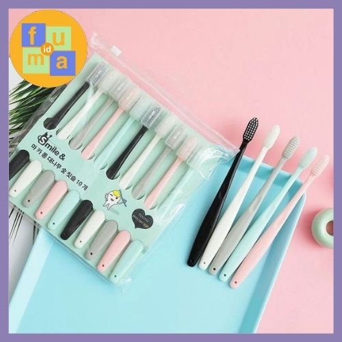 Sikat Gigi SET 10pcs Arang Putih Eco Friendly Travel Tooth Brush Kepala Kecil Bulu Lembut Sensitif Sensitive