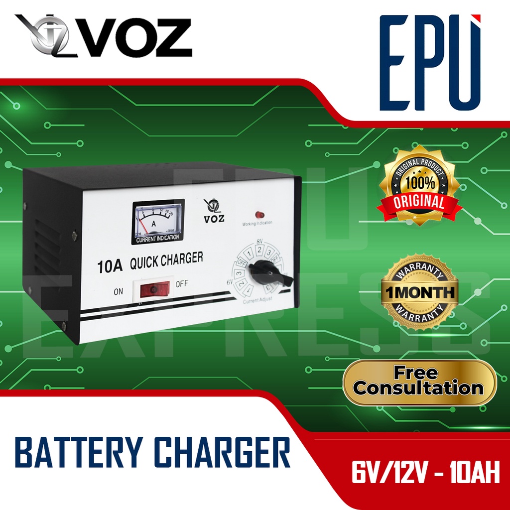 Voz Quick Charger Aki 10A 6v 12v Charge Accu Alat Cas Aki Motor Mobil