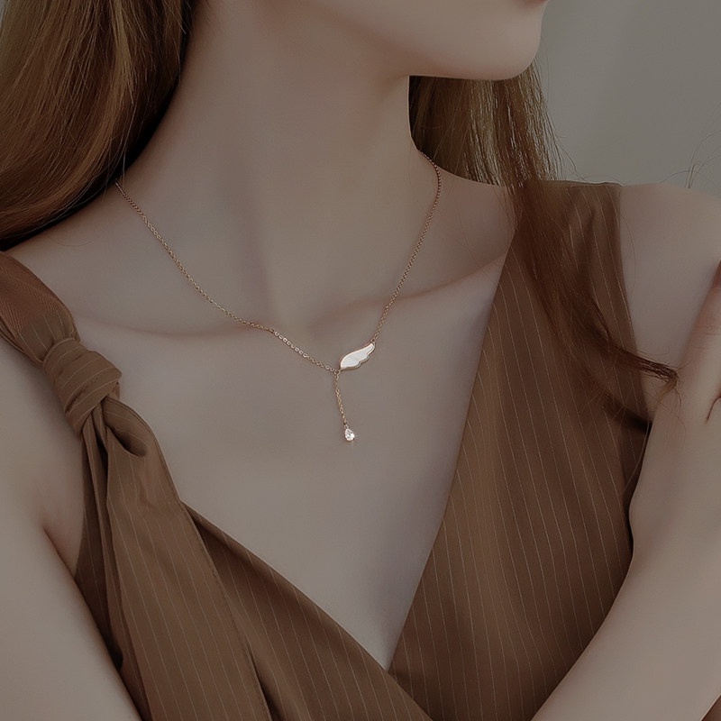 We Flower Chic Gold Crystal Tassel Angel Wing Choker Clavicle Chain Necklace for Women Girls