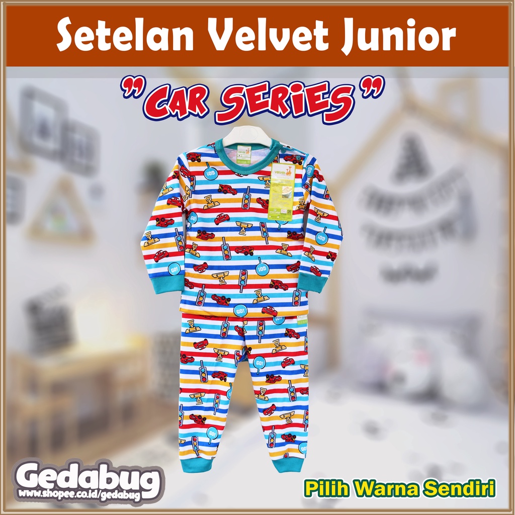 Setelan Velvet Junior Car's Series PANJANG | Piyama Anak | Baju Tidur Bayi 100% ORI