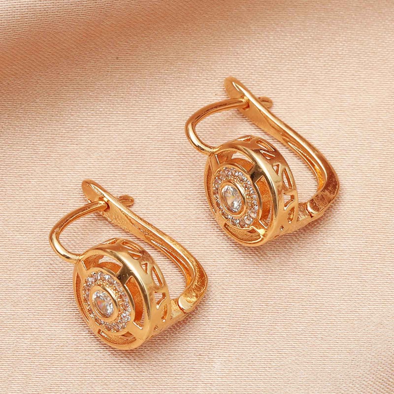 Korean Exquisite Hollow Geometric Earrings Sweet Zircon Earring