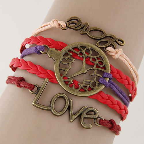 LRC Gelang Tangan Vintage Red Hollow Out Watch&amp;letter Love Decorated A46934