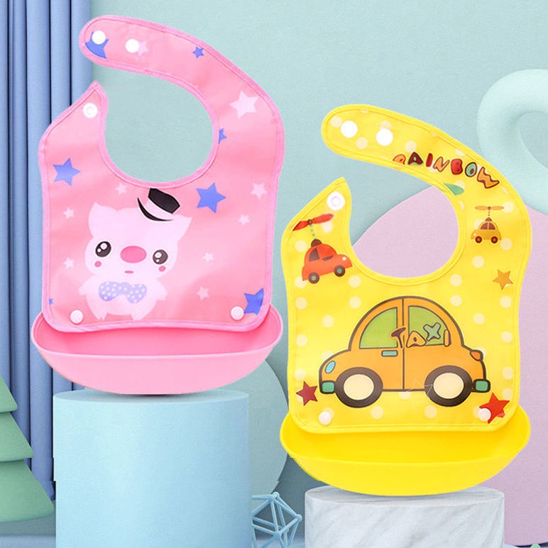 Premium Baby Bibs Silikon BPA Free Waterproof MPASI Celemek Makan Bayi Feeding Silicone Slabber Bib/C 2