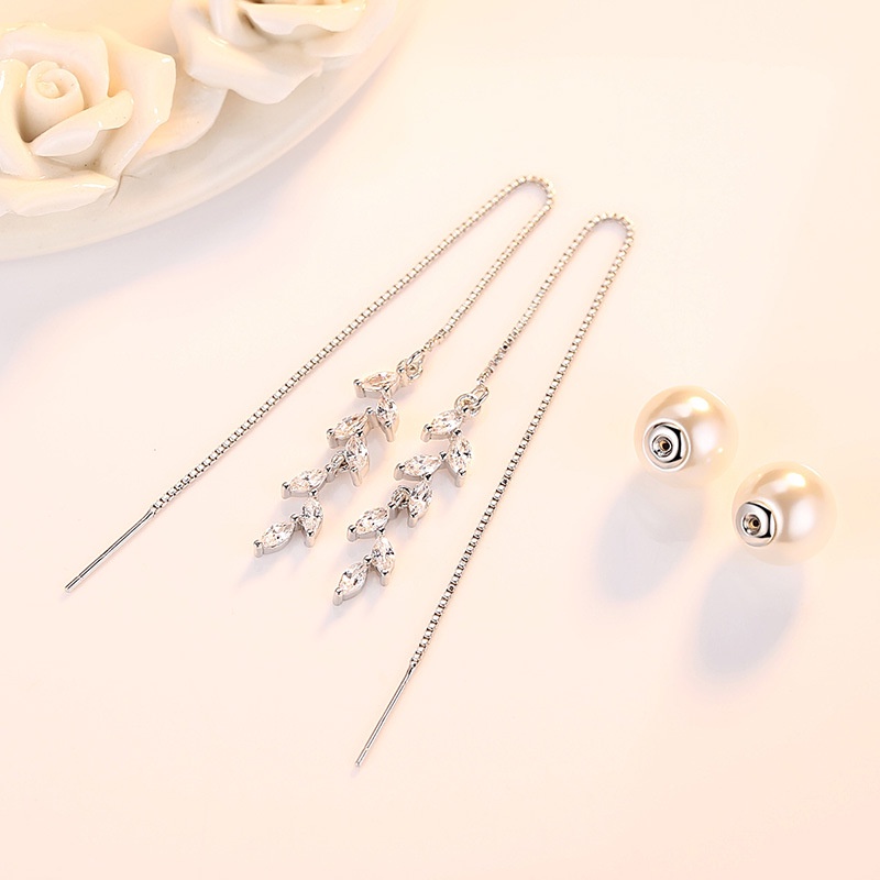Anting Perak 925 Wanita Kelopak Anting-Anting Garis Telinga Perhiasan Fashion