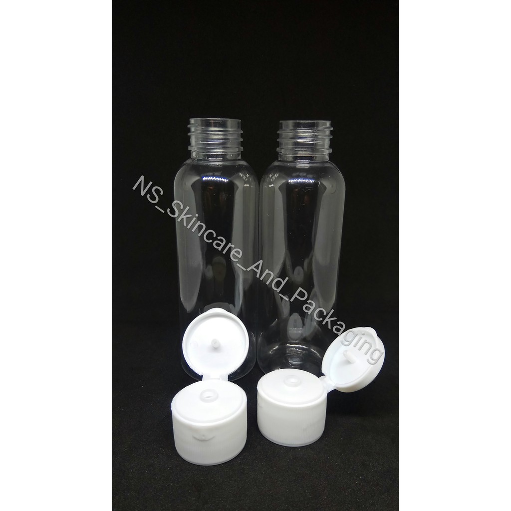 Botol fliptop 100ml / Botol PET 100 ML Natural Tutup Fliptop Putih